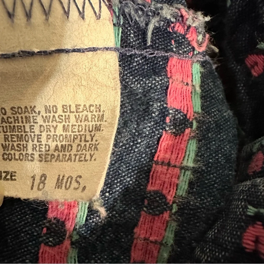 Vintage OshKosh B'gosh Blue Denim Overalls Heart Tulip Pattern size 18 months